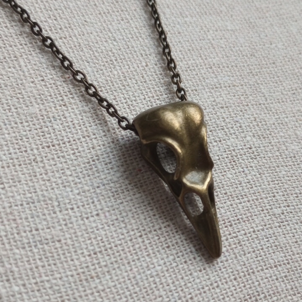 Bronze vulture Bird Skull Pendant Necklace